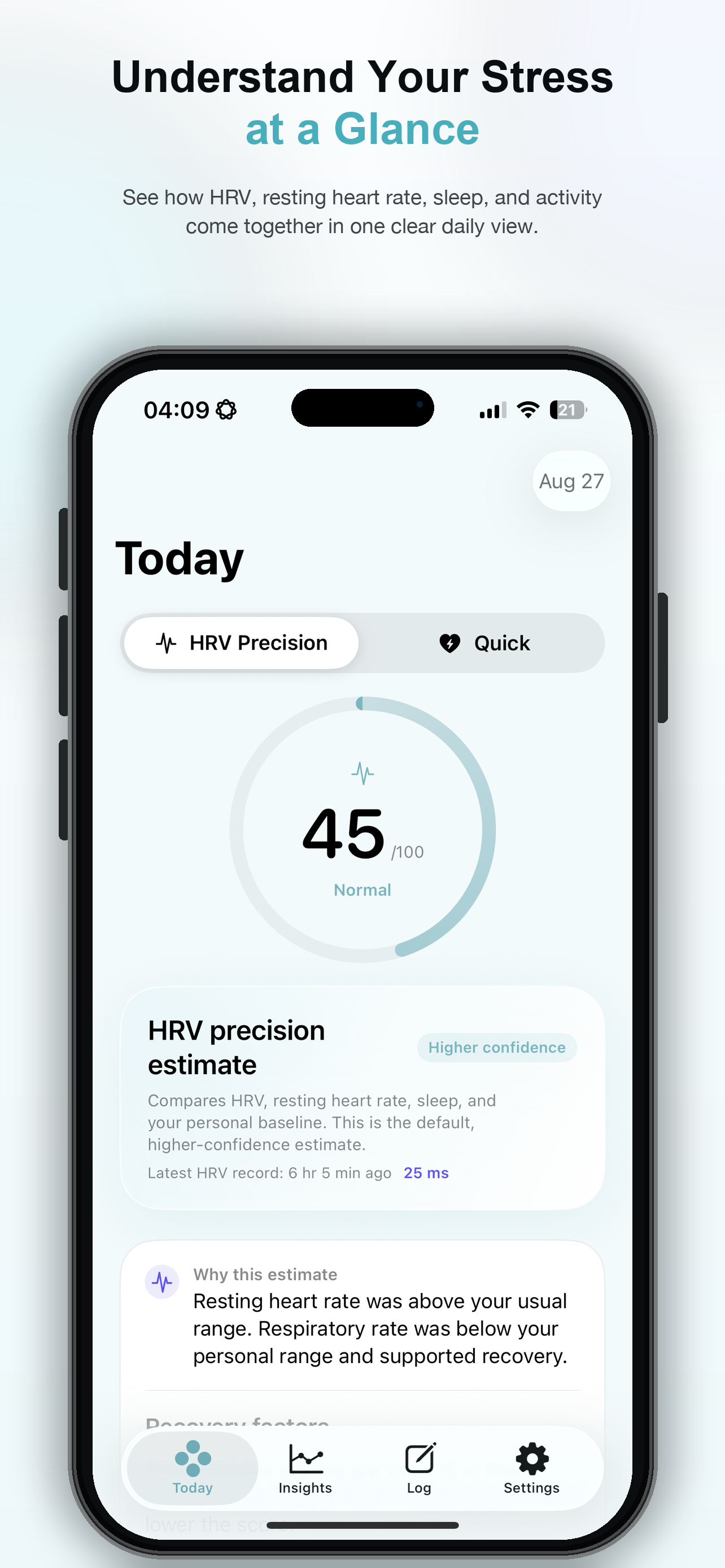 Flow Watch Today screen for understanding your stress at a glance