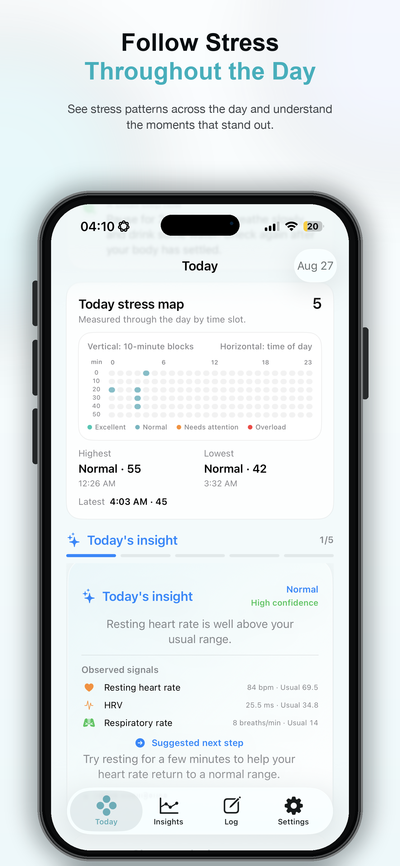 Flow Watch stress map and daily insights