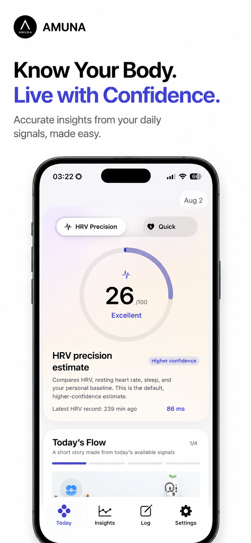 Flow Watch Today screen with HRV precision