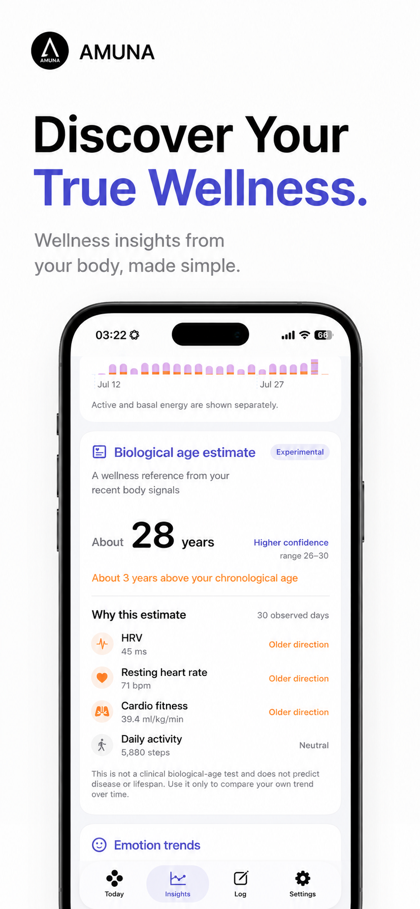 Flow Watch biological age and wellness insights