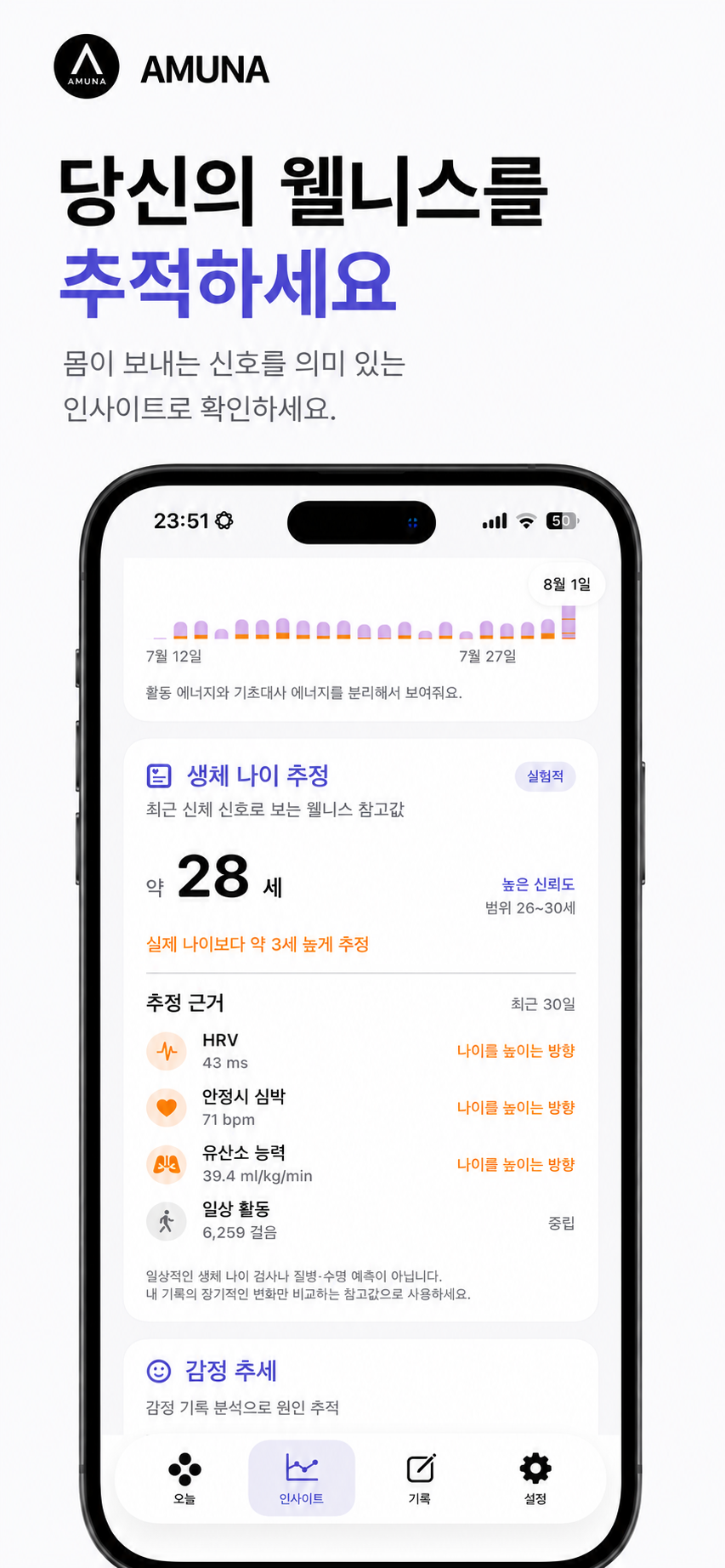 Flow Watch 생체 나이와 웰니스 인사이트